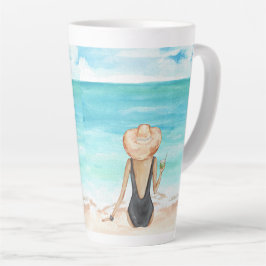 Caneca De Café Latte ladie na praia
