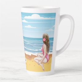 Caneca De Café Latte ladie na praia
