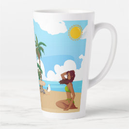 Caneca De Café Latte ladie na praia