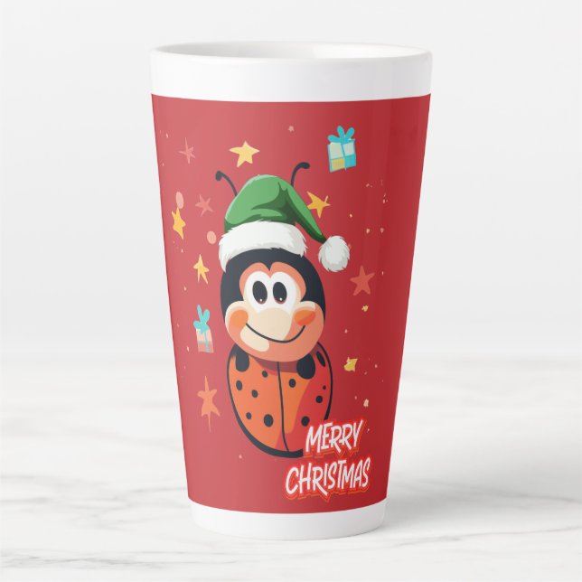 Caneca De Café Latte Ladybug de Natal Cheer (Frente)