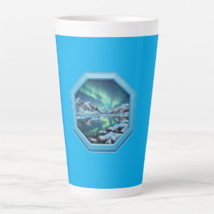 Caneca De Café Latte Lago da Montanha Reflete Luzes do Norte em Moldura