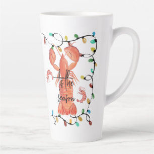 Caneca De Café Latte Lagosta de Natal Crawfish Crustacean Watercolor