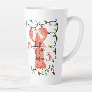 Caneca De Café Latte Lagosta de Natal Lagostim Crustáceo Aquarela
