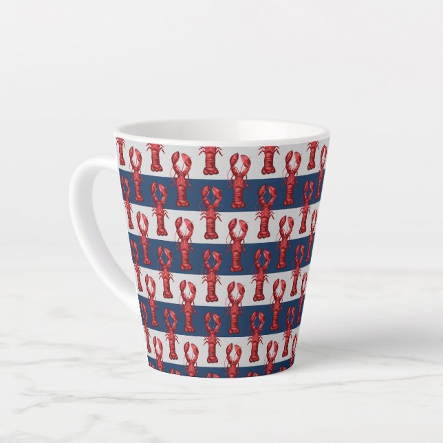 Caneca De Café Latte Lagostas náuticas em Marinho azul e Cinzas (Ângulo esquerdo)