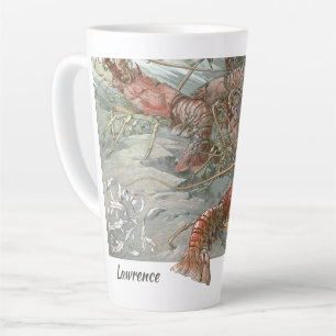 Caneca De Café Latte Lagostas no oceano, Vintage Art Nouveau
