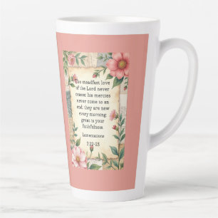 Caneca De Café Latte Lamentações 3:22–23 Design Floral Vintage 