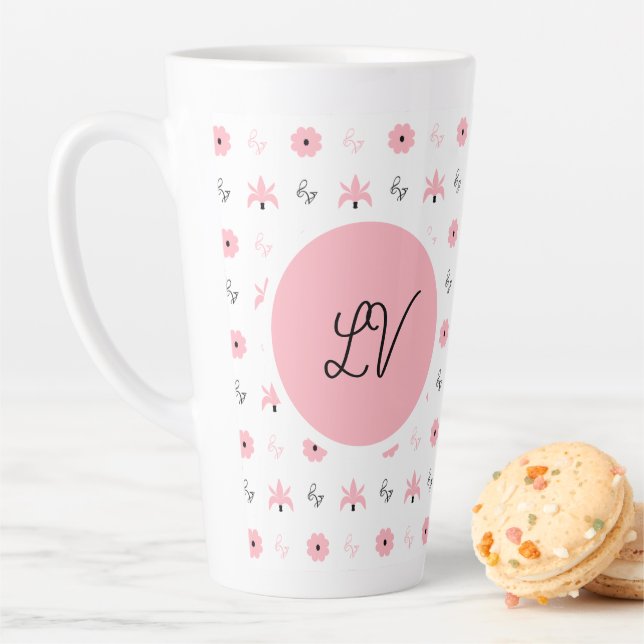 Caneca De Café Latte Lâmina de Design de padrão preto e rosa (In Situ)