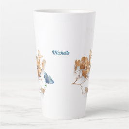 Caneca De Café Latte Lâmina de latim, de flores secas brancas