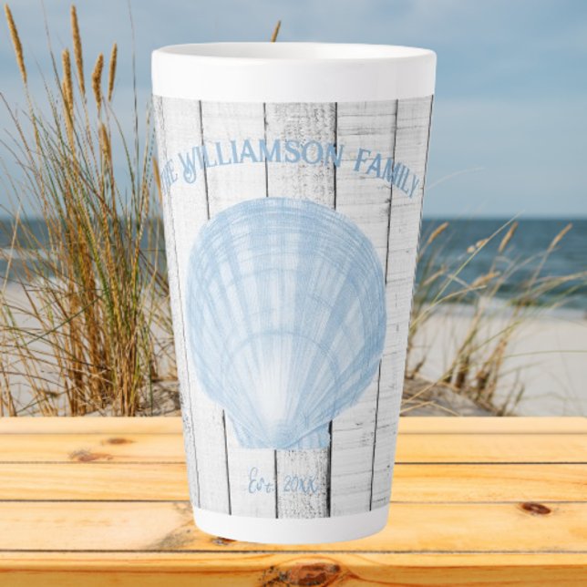 Caneca De Café Latte Lâmpada de Lâmpada Azul (Blue Scallop Shell Personalized Latte Mug)