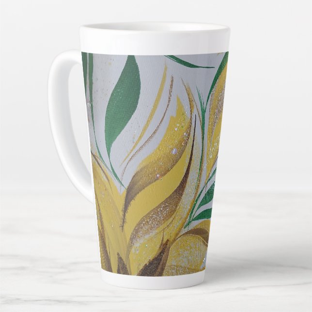 Caneca De Café Latte Lâmpada Floral Amarela (Ângulo esquerdo)