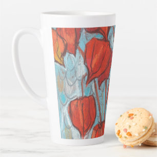 Caneca De Café Latte Lanternas Chinesas, Pintura Floral de Physalis Aut