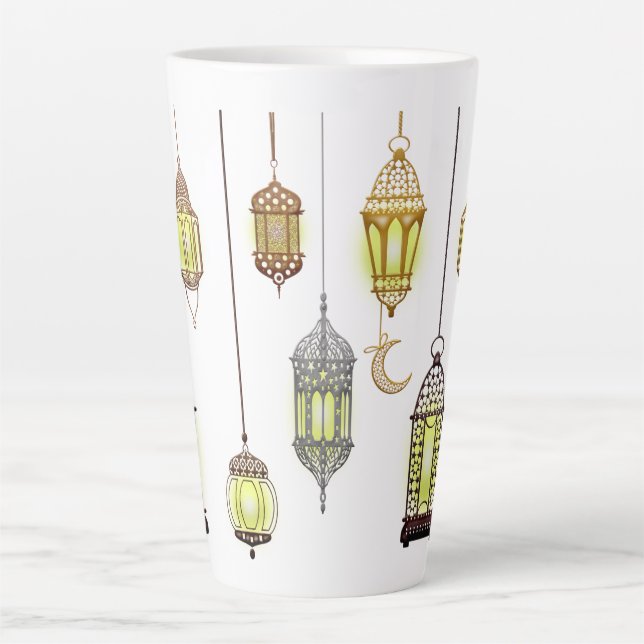 Caneca De Café Latte Lanternas Ramadan Mubarak Oriental Árabe Muçulmano (Frente)