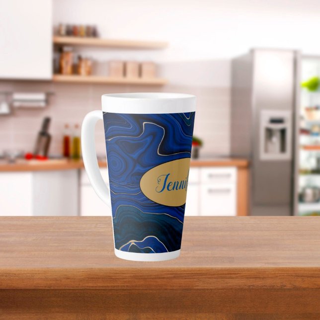Caneca De Café Latte Lapis Azul Agata Redemoinhos Personalizado (Criador carregado)