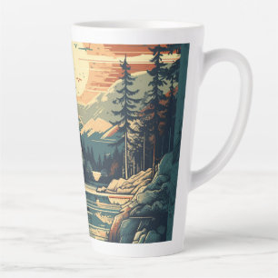 Caneca De Café Latte Lar de montanha de arte retrô escandinavo