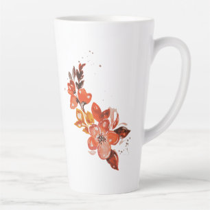 Caneca De Café Latte Laranja Aquarela Floral