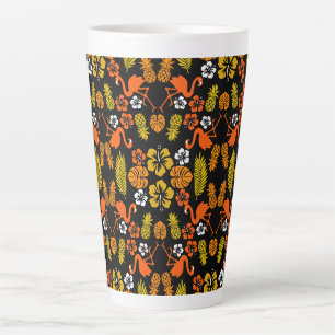 Caneca De Café Latte Laranja Brilhante Tropical Padrão