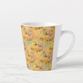 CANECA DE CAFÉ LATTE LARANJA DE COR DE ÁGUA E PINTOS AMARELOS E ESPÉCIE