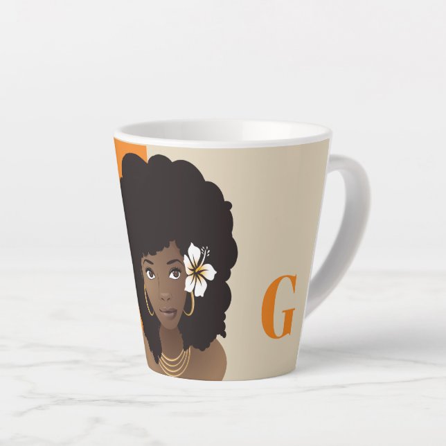 Caneca De Café Latte Laranja e bege, Beleza Natural do Cabelo com Flor (Ângulo direito)