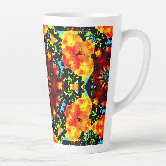 Caneca De Café Latte Laranja Floral (Direita)