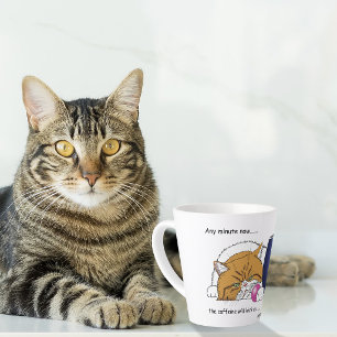 Caneca De Café Latte Laranja Gato Café Manga Azul