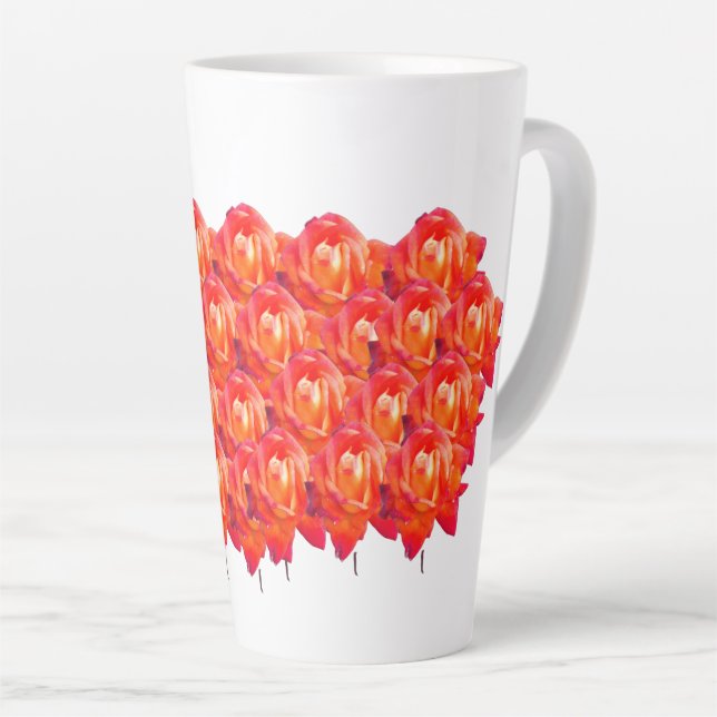 Caneca De Café Latte Laranja rosa floral (Ângulo direito)