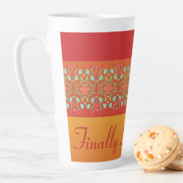 Caneca De Café Latte Laranja Vermelho e Dourado