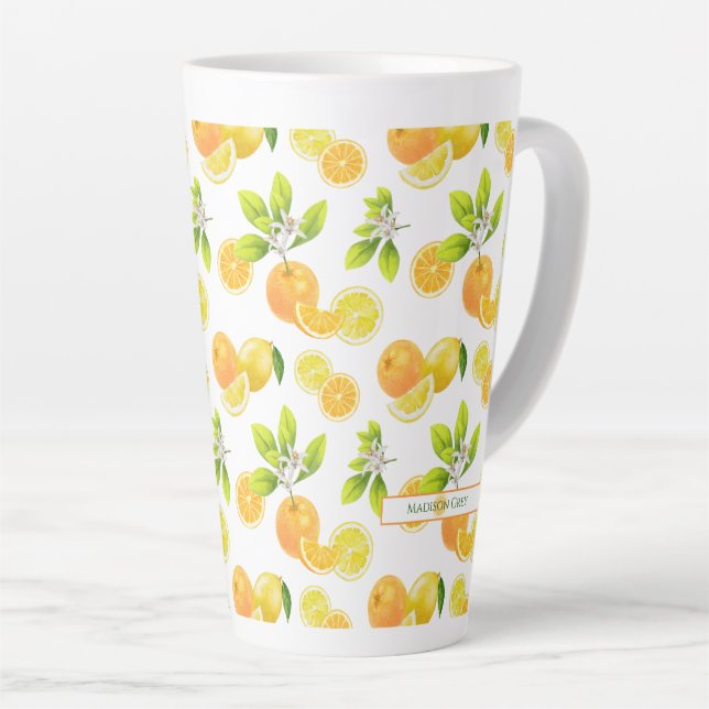 Caneca De Café Latte Laranjas e Limões de Arte de Frutas Citrinos (Ângulo direito)