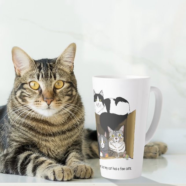 Caneca De Café Latte Lares de Gatos Múltiplos Verde Divertido (Criador carregado)