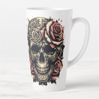 Caneca De Café Latte Lata - Caveira e Rosas