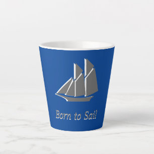 Caneca De Café Latte Lata-Cinza - Barco de vela azul