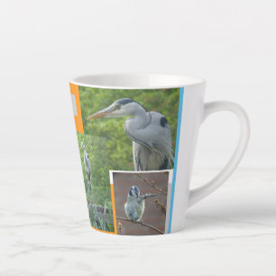 Caneca De Café Latte Lata de colagem de herões e aves