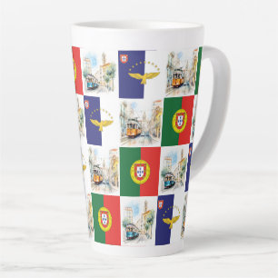 Caneca De Café Latte Lata de Mug com bandeira portuguesa e Açores també