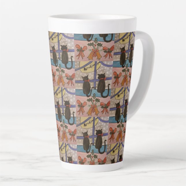 Caneca De Café Latte Lata de Natal de Gato Preto (Ângulo direito)