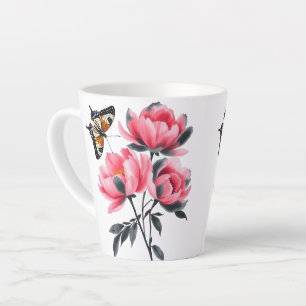 Caneca De Café Latte Lata - Flores De Peões, Borboleta