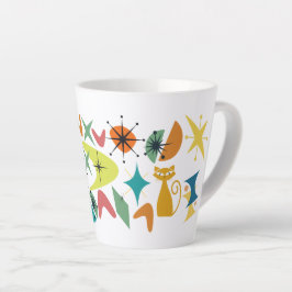 Caneca De Café Latte Lata-Lã do Padrão Retroativo Do Século De médio