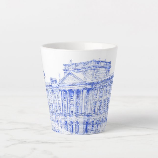 Caneca De Café Latte Lata (S) - "Motivos de Pemberley" (Azul) (Frente)
