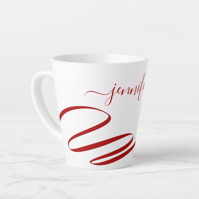 Caneca De Café Latte Latão Branco Moderno Vermelho (Ângulo esquerdo)