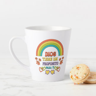 Caneca De Café Latte latte cup with a rainbow design and a religious ph