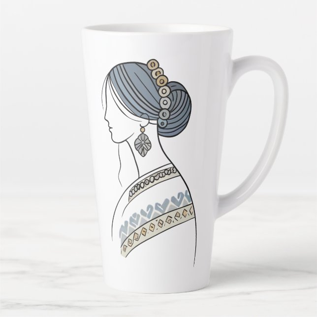 Caneca De Café Latte Latte Mug, Arte Popular Ucraniana | Elegante Line  (Direita)