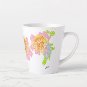 Caneca De Café Latte Latte Mug: Flores de Mola
