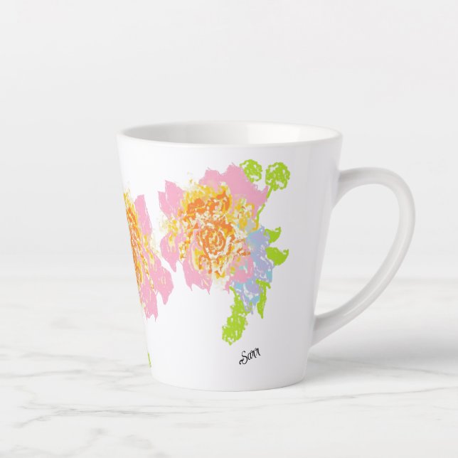 Caneca De Café Latte Latte Mug: Flores de Mola (Direita)