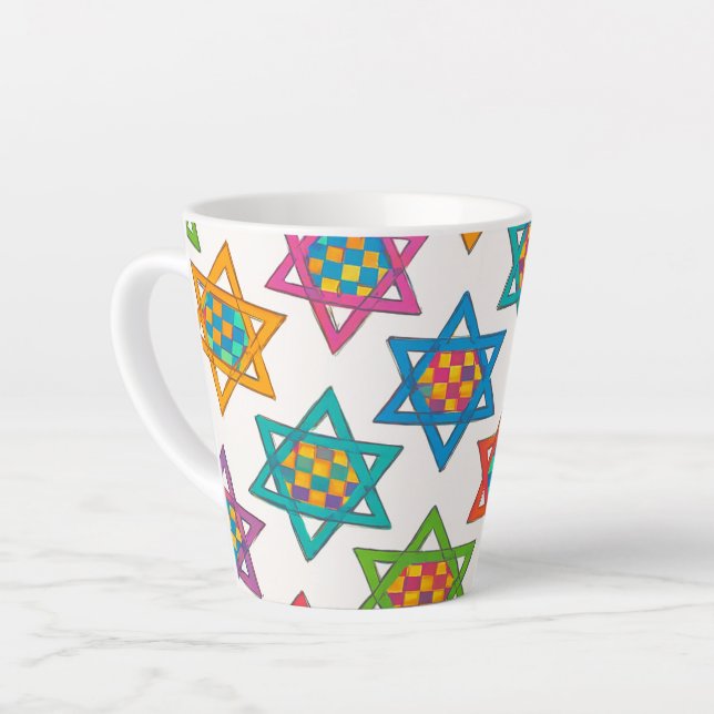 Caneca De Café Latte Latte Mugs - Design das Estrelas Judaicas (Ângulo esquerdo)