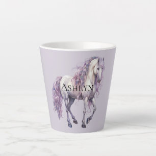Caneca De Café Latte Lavanda Cavalo Floral Branco
