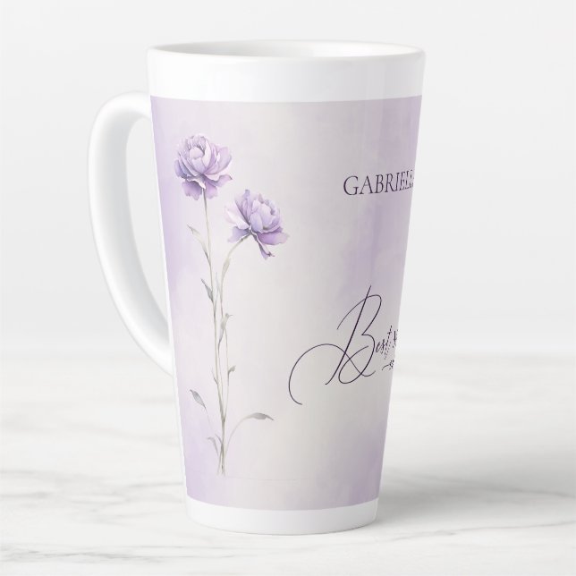 Caneca De Café Latte Lavanda de Aquarela Prado de Flor Selvagem Melhor  (Ângulo esquerdo)
