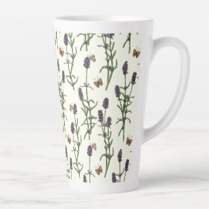 Caneca De Café Latte Lavanda e borboletas esbranquiçadas
