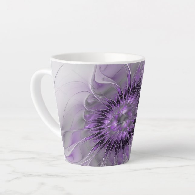 Caneca De Café Latte Lavanda Flor Sonho Moderno Abstrato de Arte Fracta (Ângulo esquerdo)