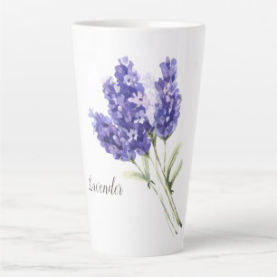 Caneca De Café Latte Lavanda Flores Aquarela