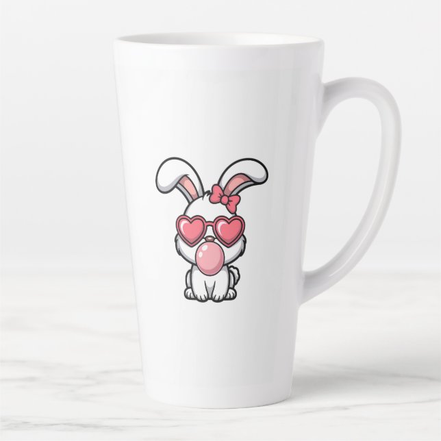 Caneca De Café Latte layful Kawaii Rabbit with Bubblegum Bubble (Direita)