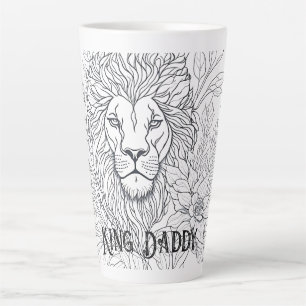 Caneca De Café Latte Leão de Desenho com Pai Rei Flores, Padre Boho