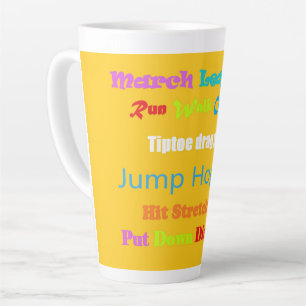 Caneca De Café Latte Leap Salto Skip Lean Design de texto cores mistas